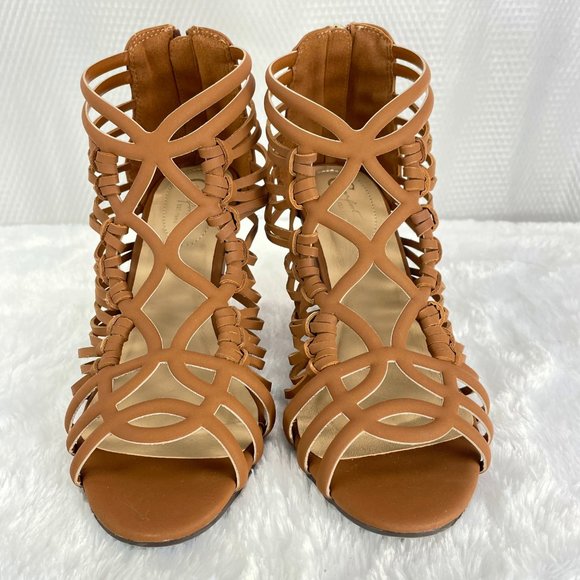 NEW! C COMFORT tan strappy sandal 3" heel zipper back over ankle - SZ 8 - Picture 2 of 10